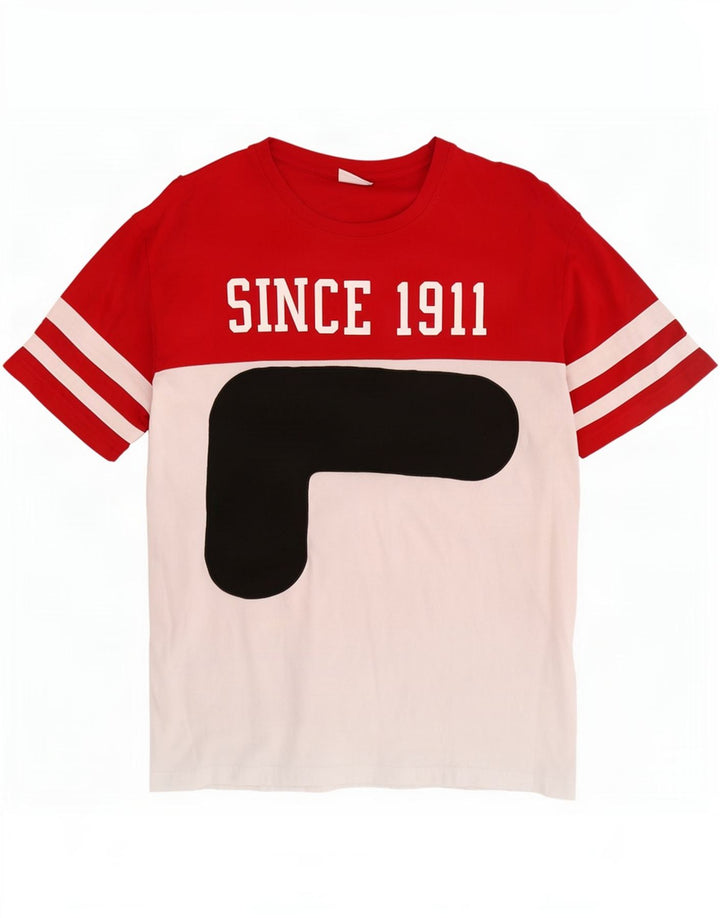 Fila Herren Grafik-T-Shirt-Oberteil aus mittelweißer Colourblock-Baumwolle