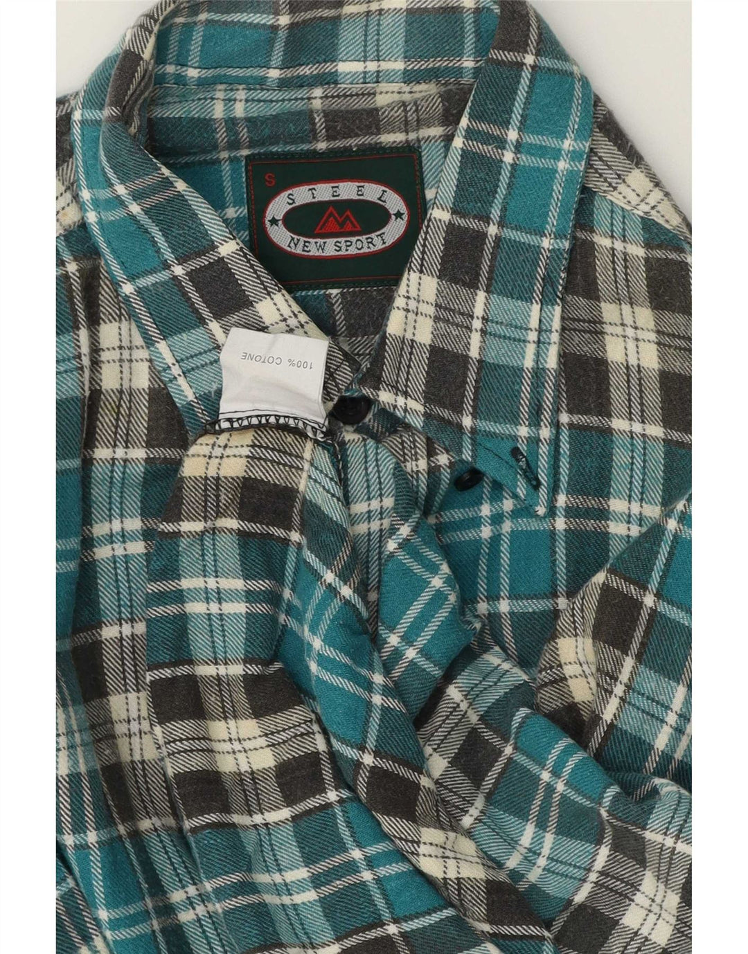 Vintage Herren Flanellhemd, klein, blau kariert, Baumwolle
