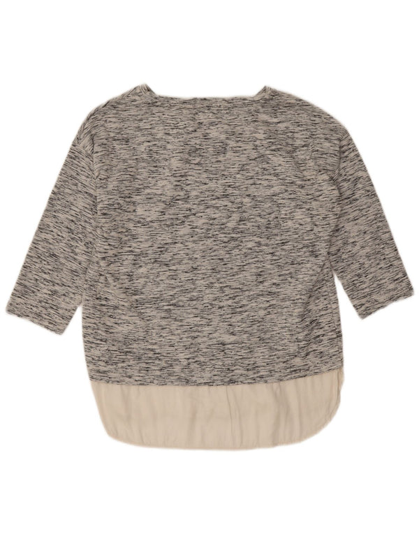 Marks & Spencer Damen-Top, 3/4-Ärmel, UK-Größe 14, Größe L, grau gesprenkelte Baumwolle