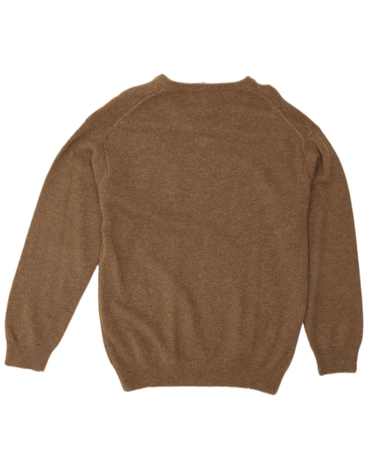 Gant Herren-Pullover mit V-Ausschnitt aus mittelbraun gesprenkelter Lammwolle