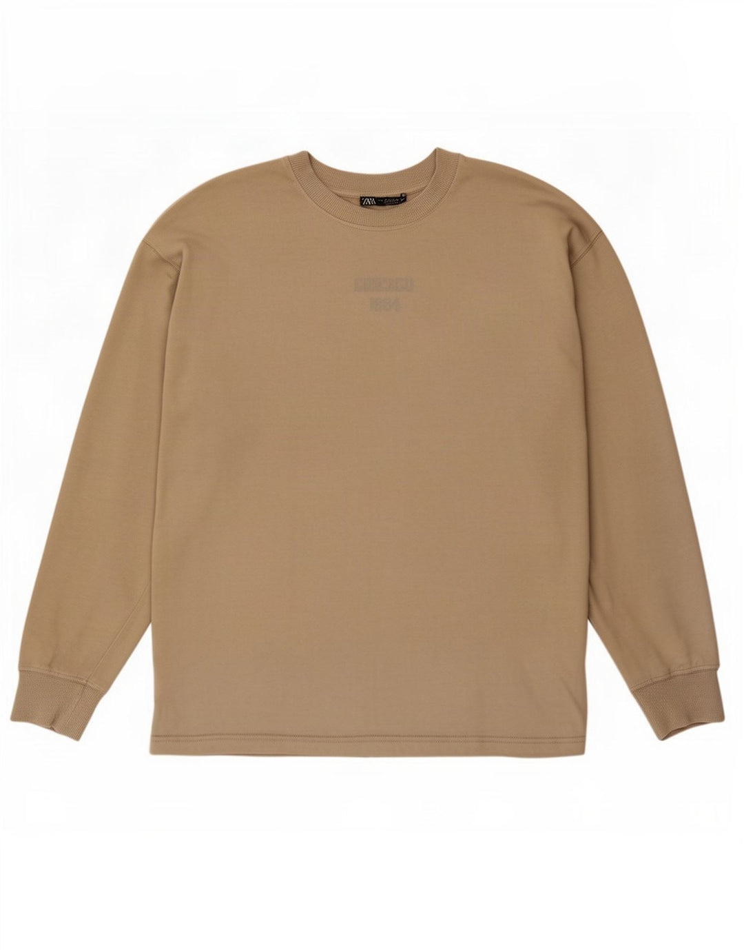Zara Damen-Oversize-Oberteil, langärmelig, mittelbeige Baumwolle