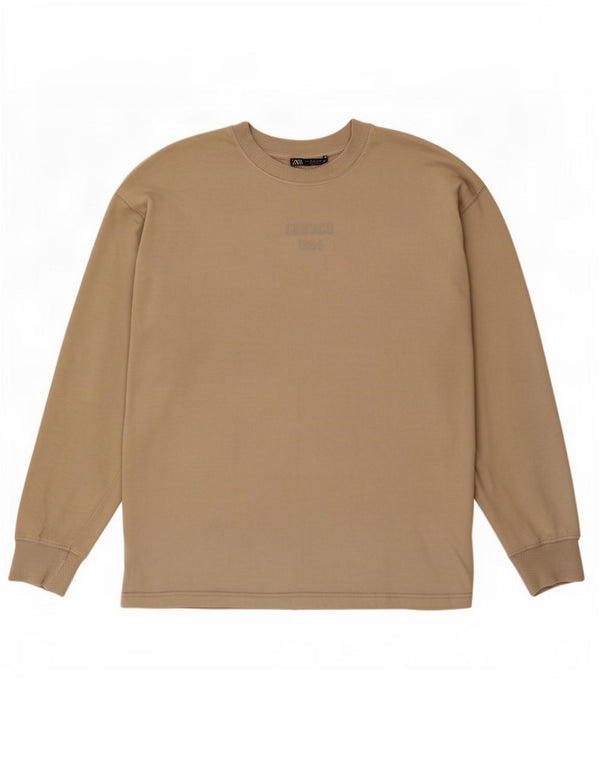 Zara Damen-Oversize-Oberteil, langärmelig, mittelbeige Baumwolle
