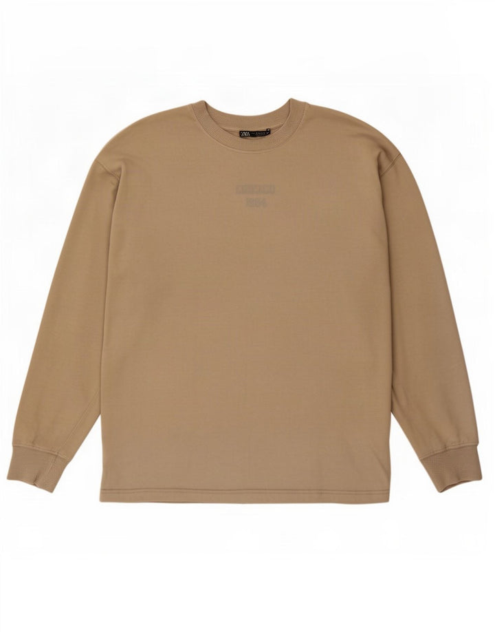 Zara Damen-Oversize-Oberteil, langärmelig, mittelbeige Baumwolle