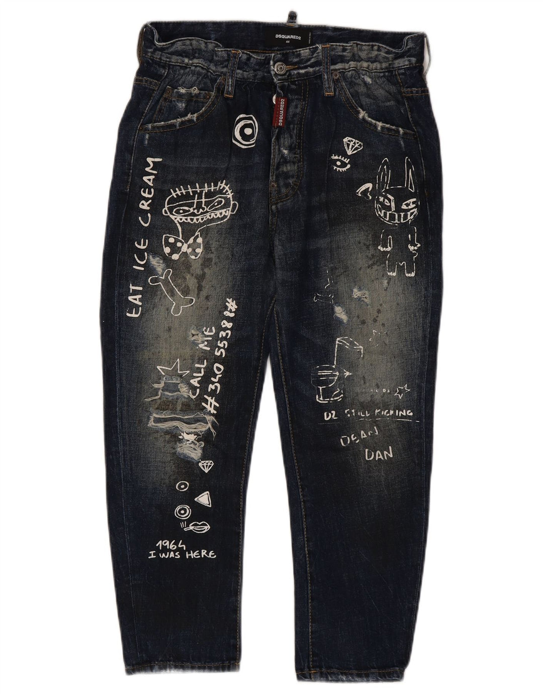 Dsquared2 Damen Graphic Cropped Jeans IT 44 Medium W34 L23 Marineblau