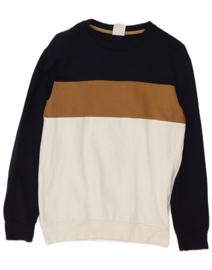 Zara Herren-Sweatshirt-Pullover, klein, weiße Colourblock-Baumwolle