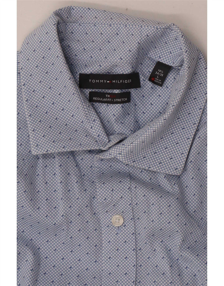 Tommy Hilfiger Herren-Hemd in normaler Passform, Größe 16 1/2, groß, blau kariert, Baumwolle