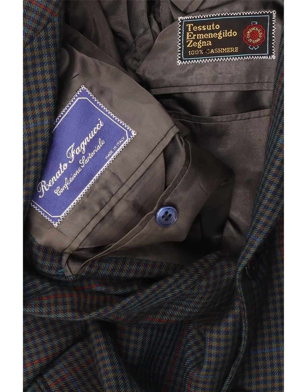 Ermenegildo Zegna Herren-Blazer mit 3 Knöpfen, Gr. 40, groß, marineblau kariert