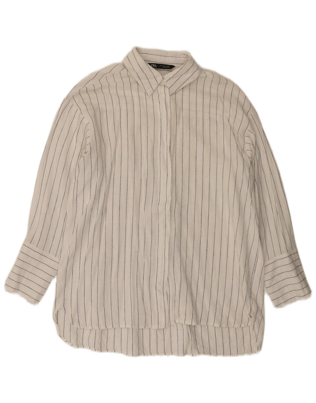 Langes, übergroßes Damenhemd von Zara, Gr. 10, Größe S, Weiß, Nadelstreifen