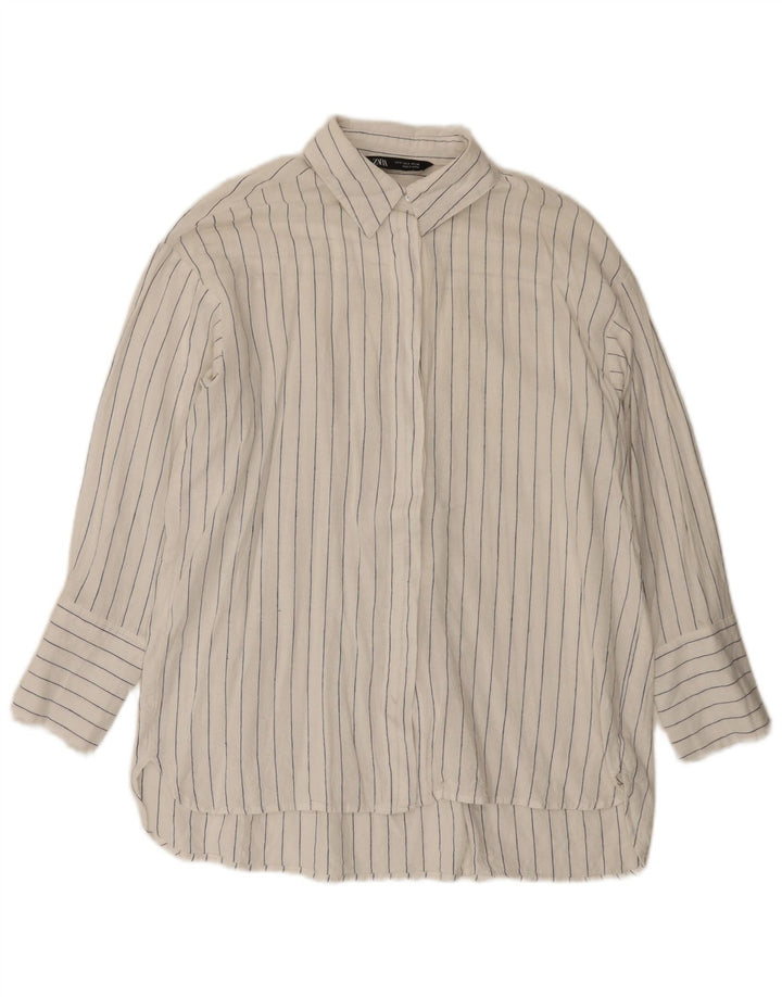 Langes, übergroßes Damenhemd von Zara, Gr. 10, Größe S, Weiß, Nadelstreifen