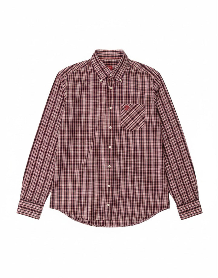 ADIDAS Mens Shirt Size 39 Medium Burgundy Check Cotton