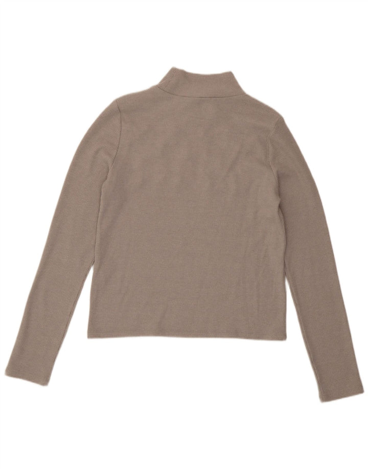 Zara Damen Crop Top Langarm UK 14 Large Grau Polyester
