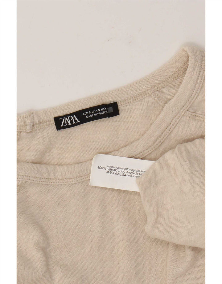 Zara Herren-Oberteil, langärmelig, klein, Beige, Baumwolle