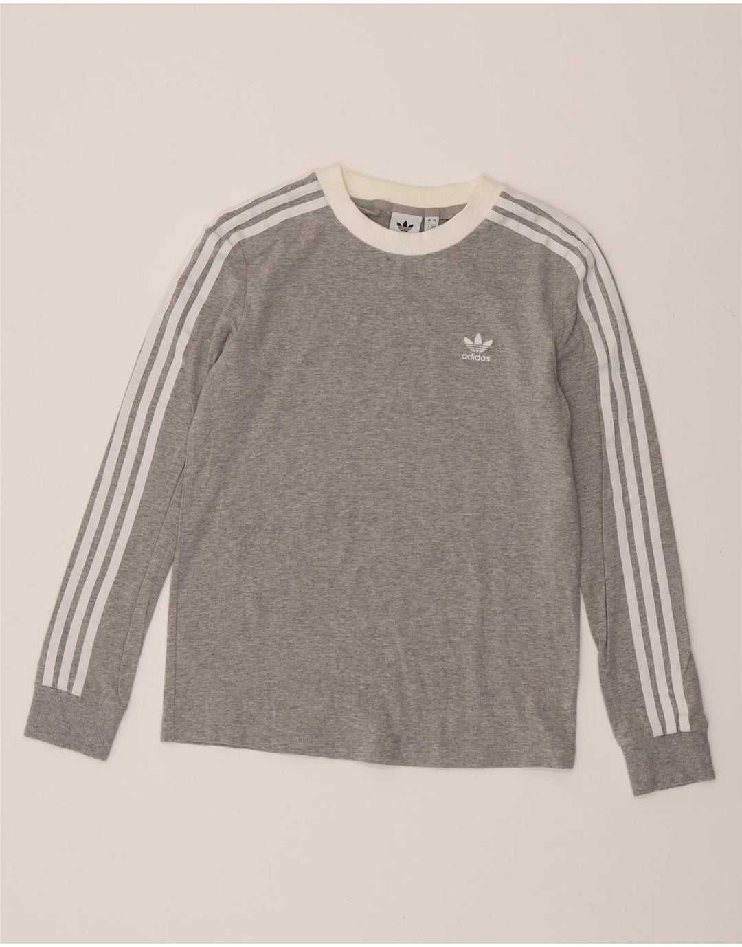 ADIDAS Damen Top Langarm UK 8 Small Grau gefleckte Baumwolle