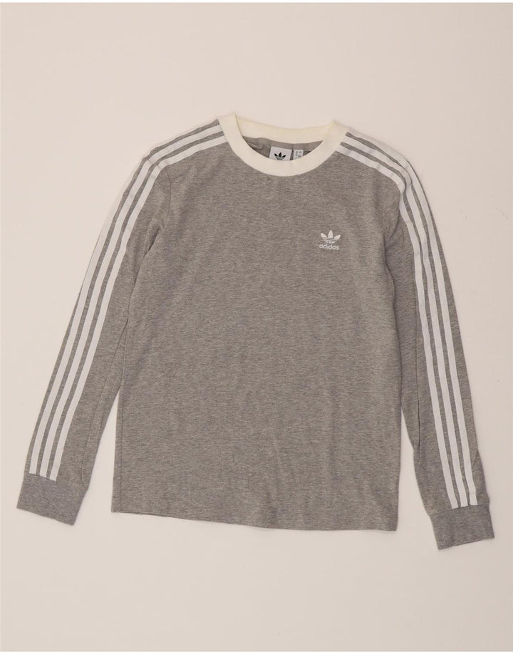 ADIDAS Damen Top Langarm UK 8 Small Grau gefleckte Baumwolle