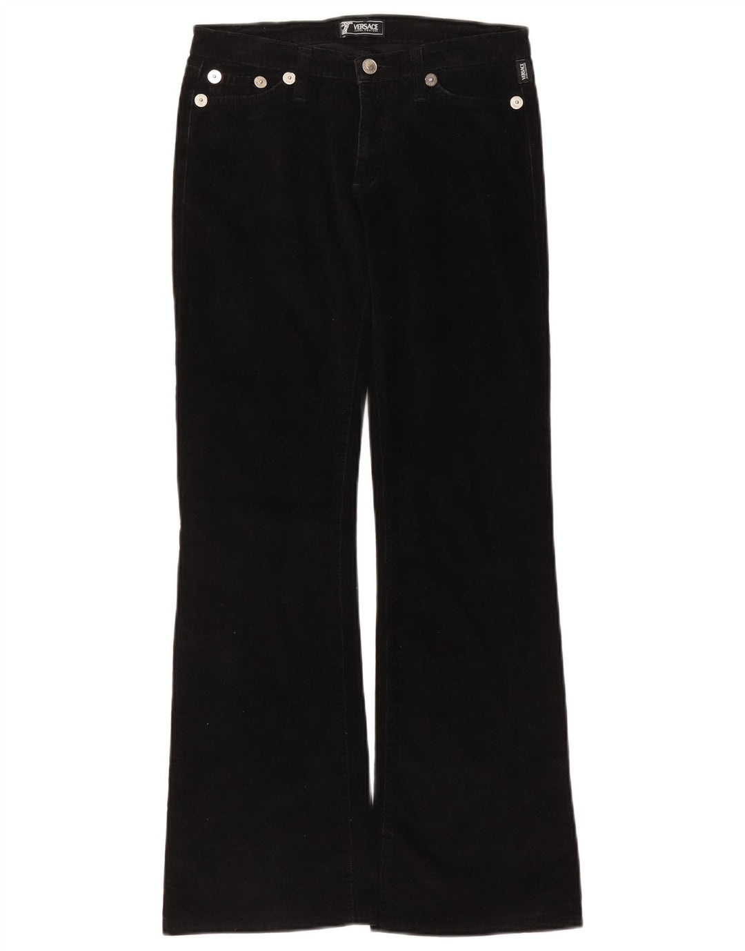 Versace Damen Flare-Cordhose W28 L30 Schwarz