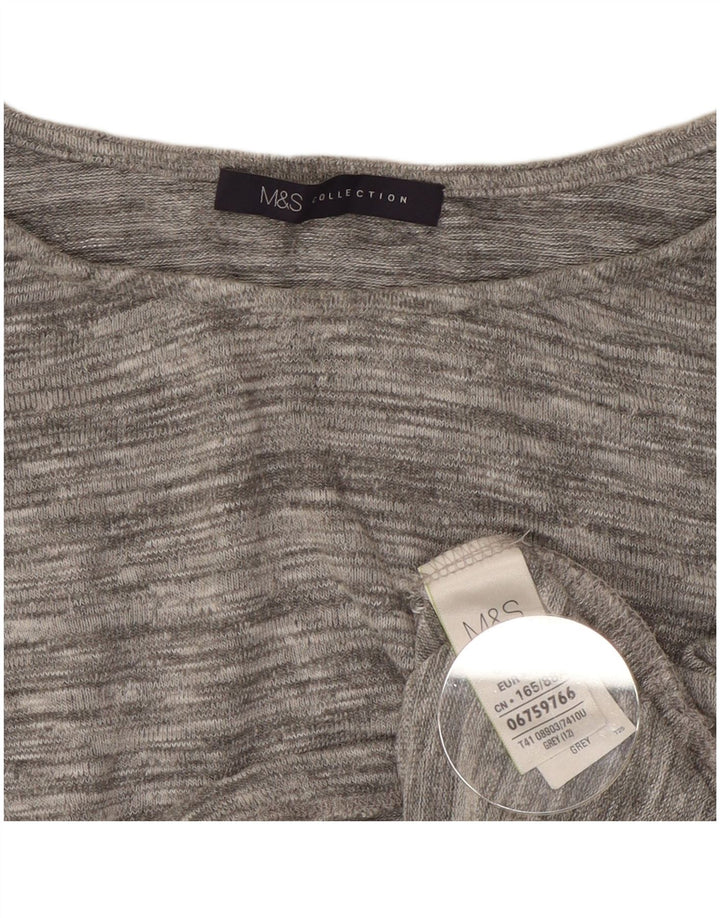 Marks & Spencer Damen-Top, 3/4-Ärmel, UK-Größe 12, Mittelgrau gefleckte Viskose