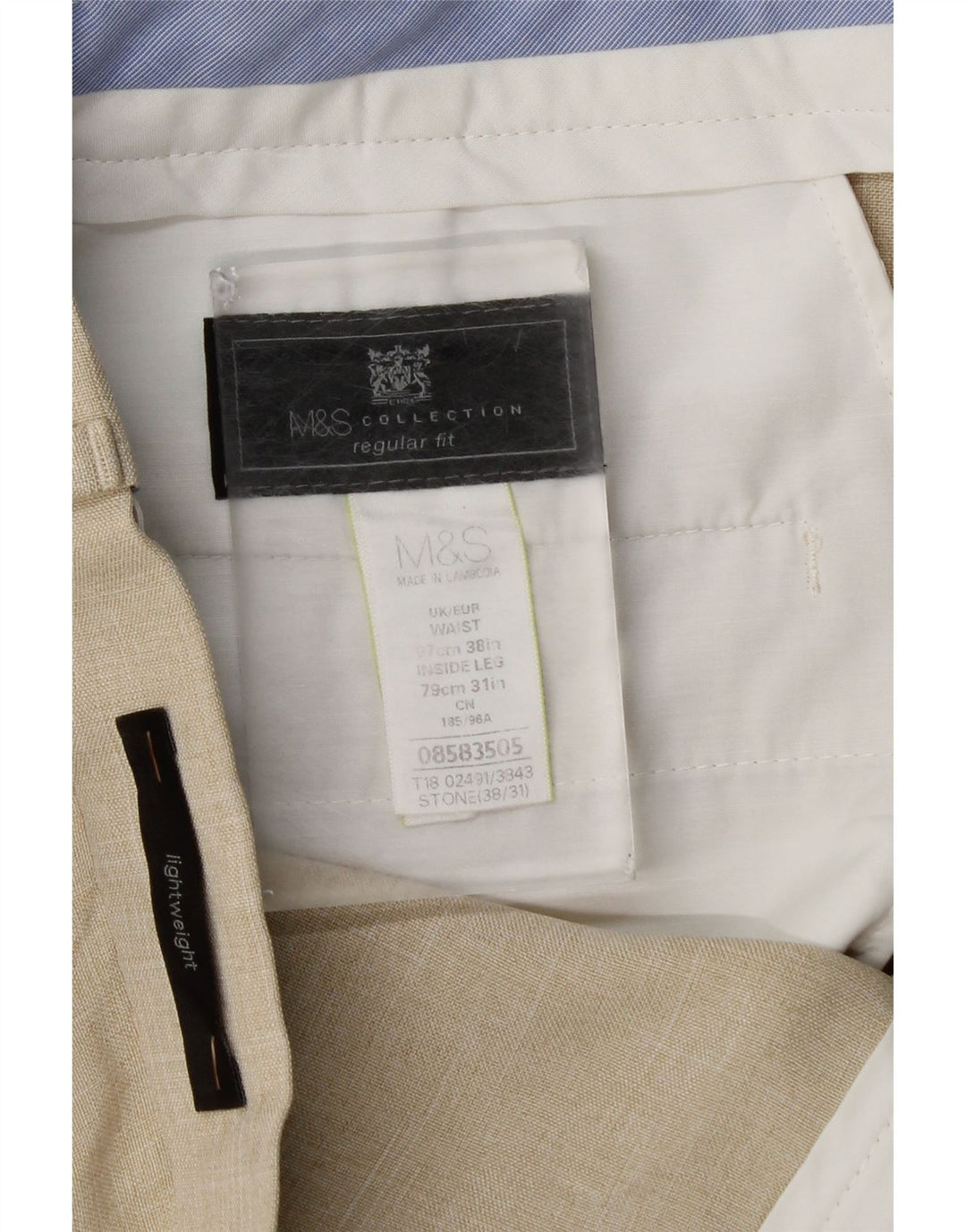 Marks & Spencer Herren-Anzughose mit gerader Passform und normaler Passform, W38 L31, beige kariert