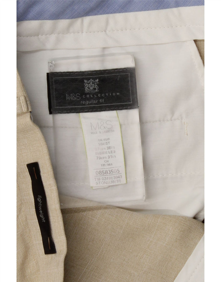Marks & Spencer Herren-Anzughose mit gerader Passform und normaler Passform, W38 L31, beige kariert