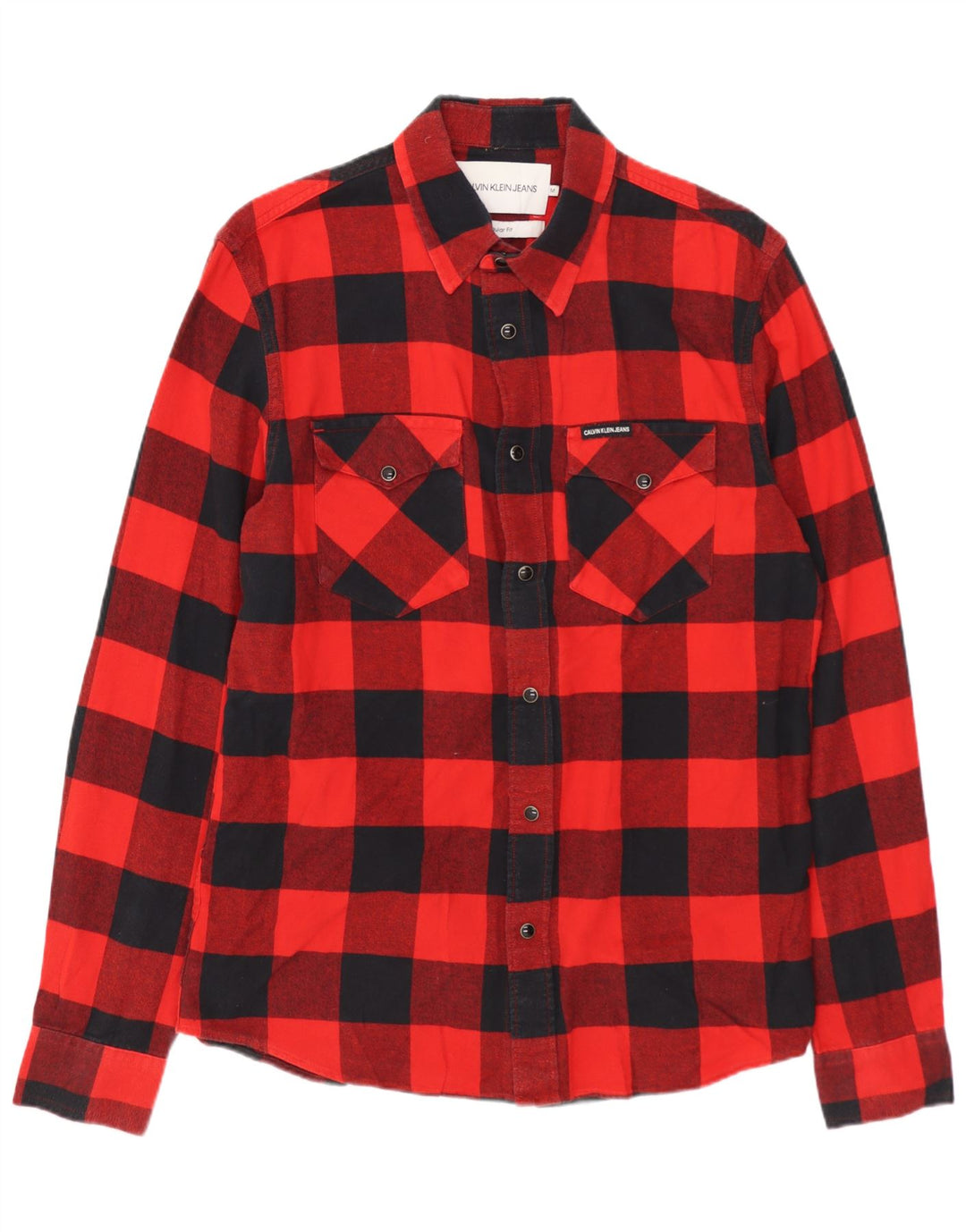 CALVIN KLEIN JEANS Herren-Flanellhemd mit normaler Passform, mittelrote karierte Baumwolle