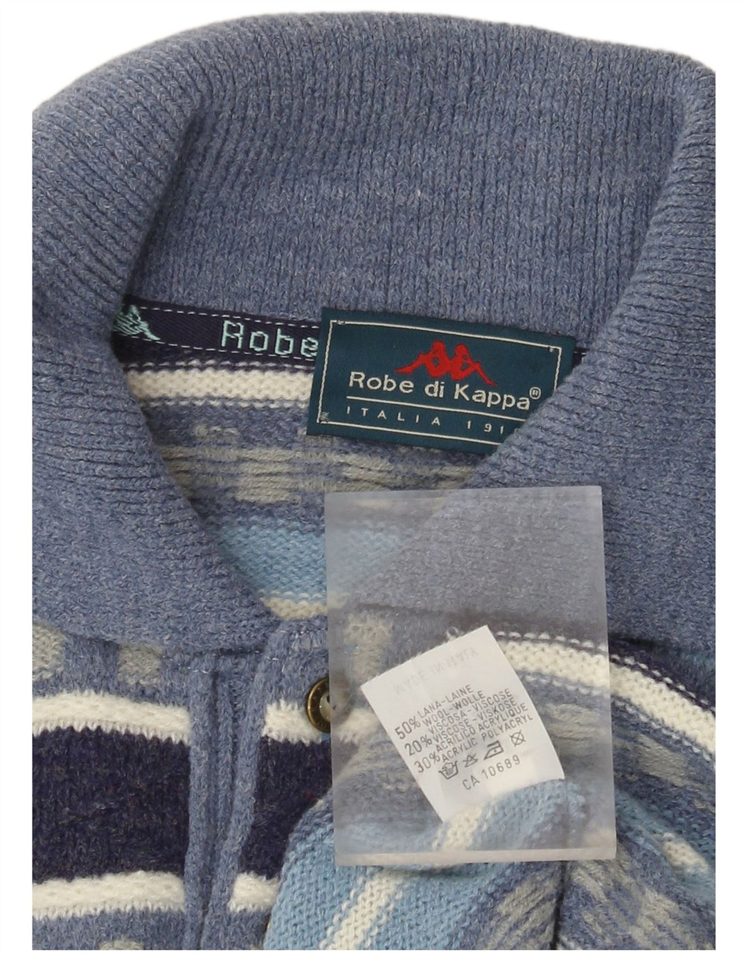 Kappa Herren-Pullover mit Rollkragen, groß, blau gestreift, Wolle