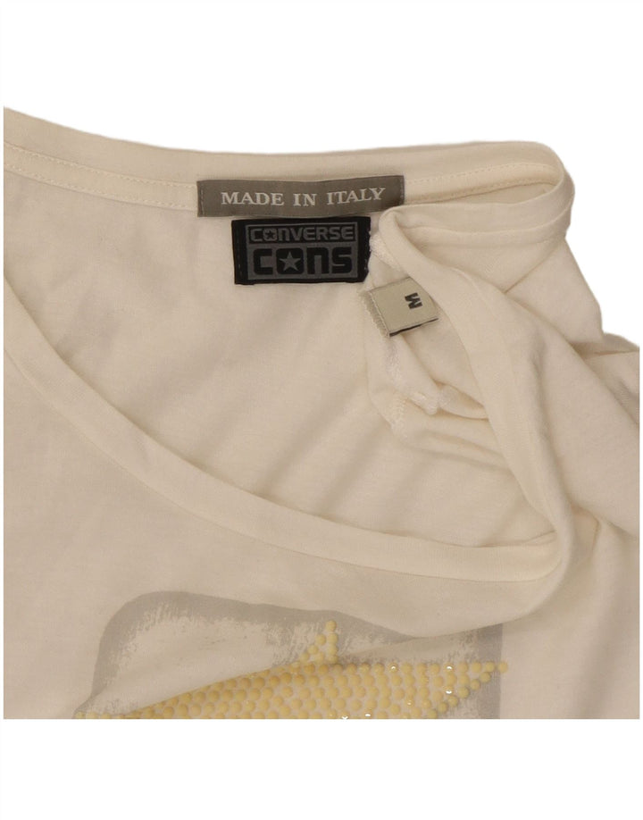 CONVERSE Damen Grafik T-Shirt Top UK 12 Mittelweiße Baumwolle