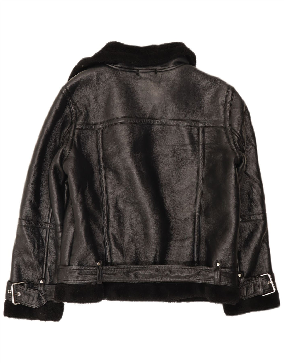 Übergroße Sherpa-Bikerjacke für Damen von Topshop, UK 10, Größe S, Schwarz, Polyurethan