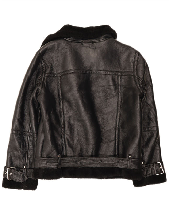 Übergroße Sherpa-Bikerjacke für Damen von Topshop, UK 10, Größe S, Schwarz, Polyurethan