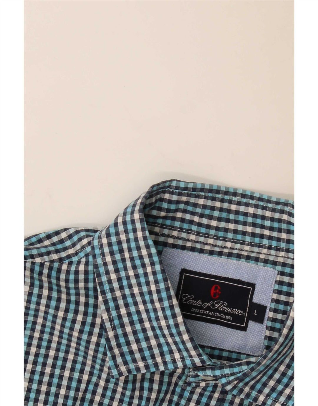Conte of Florence Herren-Kurzarmhemd, großes blaues Gingham-Muster