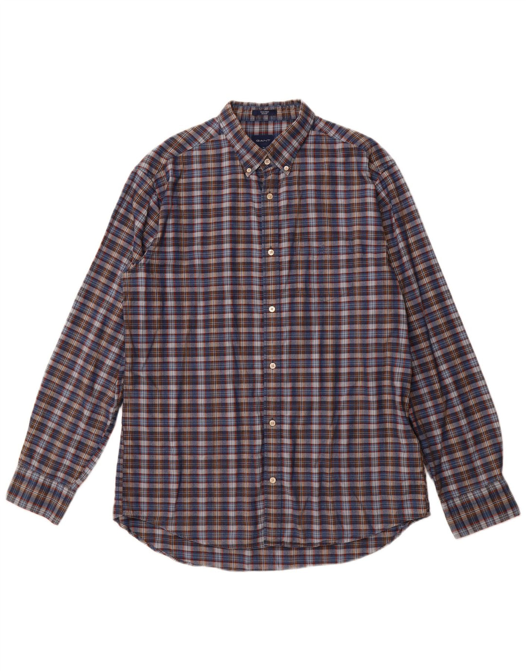 GANT Herren-Hemd mit normaler Passform, Größe 43/44, 17 1/2 XL, marineblau, kariert, Baumwolle