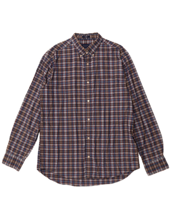 GANT Herren-Hemd mit normaler Passform, Größe 43/44, 17 1/2 XL, marineblau, kariert, Baumwolle