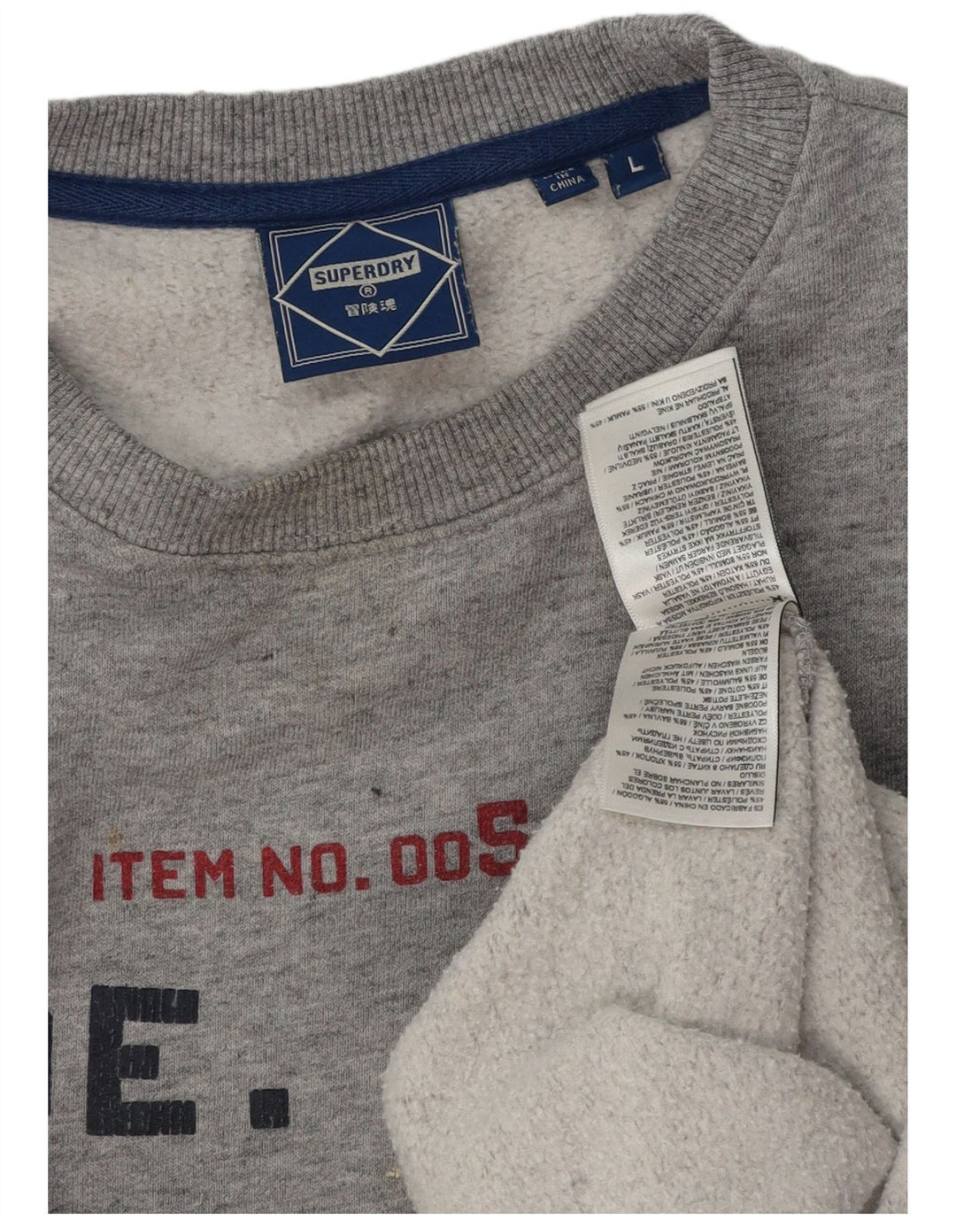 SUPERDRY Herren-Sweatshirt mit grafischem Muster, groß, grau gesprenkelte Baumwolle