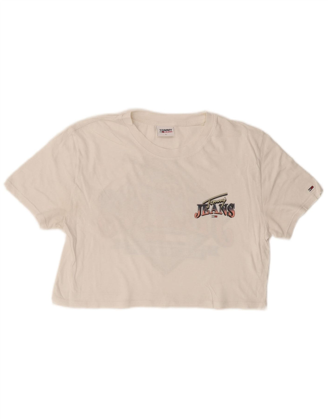 TOMMY HILFIGER Damen Crop Graphic T-Shirt Top UK 10 Small Weiß