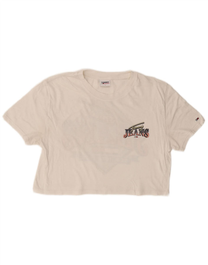 TOMMY HILFIGER Damen Crop Graphic T-Shirt Top UK 10 Small Weiß