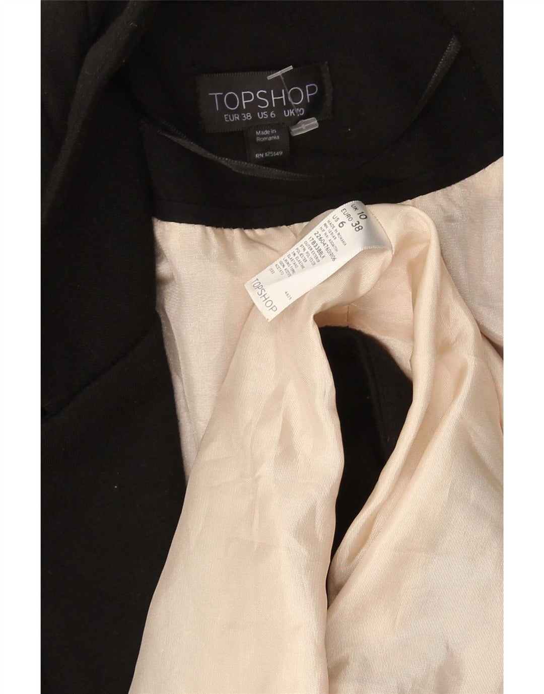 Topshop Womens Open Blazer Jacke UK 10 Small Schwarz Polyester