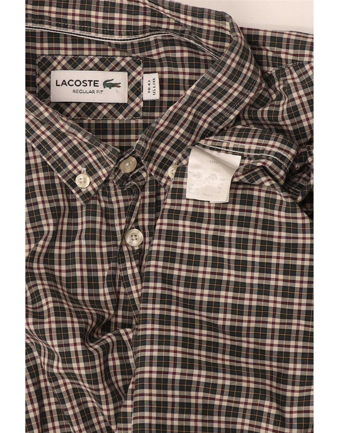 Lacoste Herren-Hemd mit normaler Passform, Größe 43, groß, grün kariert, Baumwolle