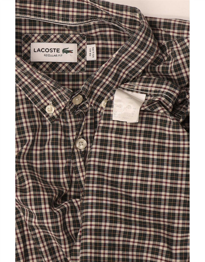 Lacoste Herren-Hemd mit normaler Passform, Größe 43, groß, grün kariert, Baumwolle