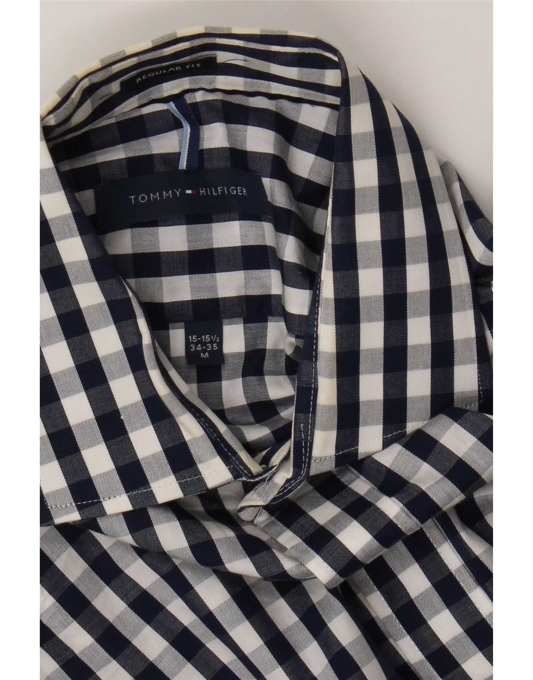 Tommy Hilfiger Herren-Hemd mit normaler Passform, Größe 15 1/2, mittelgroß, marineblau, kariert