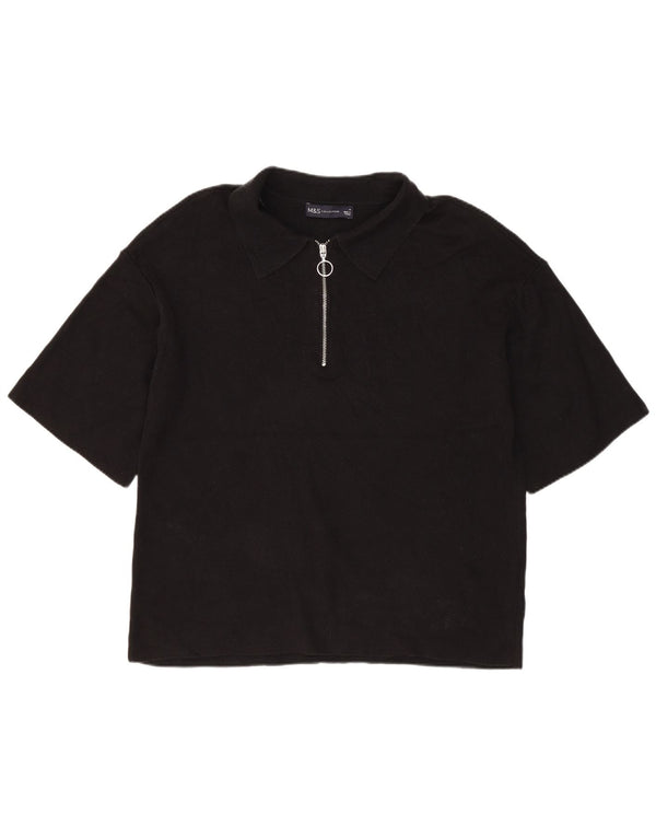 Marks & Spencer Damen Poloshirt UK 14 Mittelschwarze Viskose