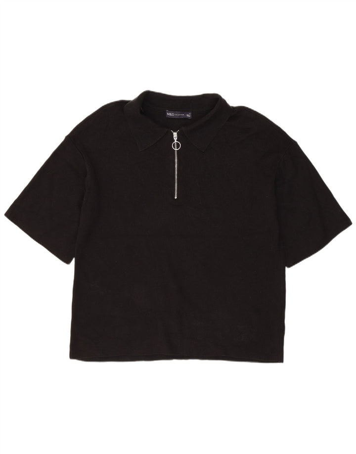 Marks & Spencer Damen Poloshirt UK 14 Mittelschwarze Viskose