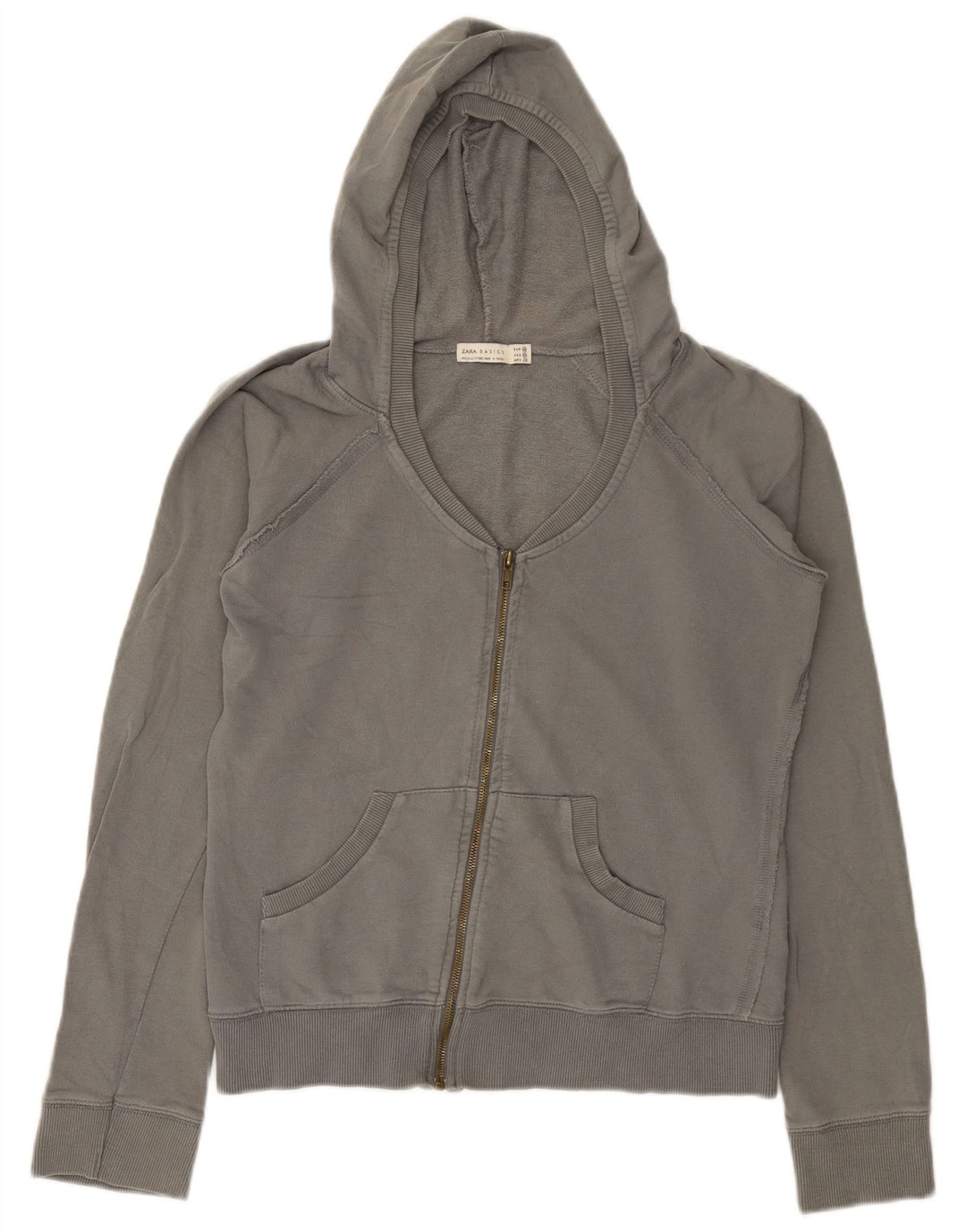 Zara Damen Zip Hoodie Pullover UK 14 Mittelgraue Baumwolle