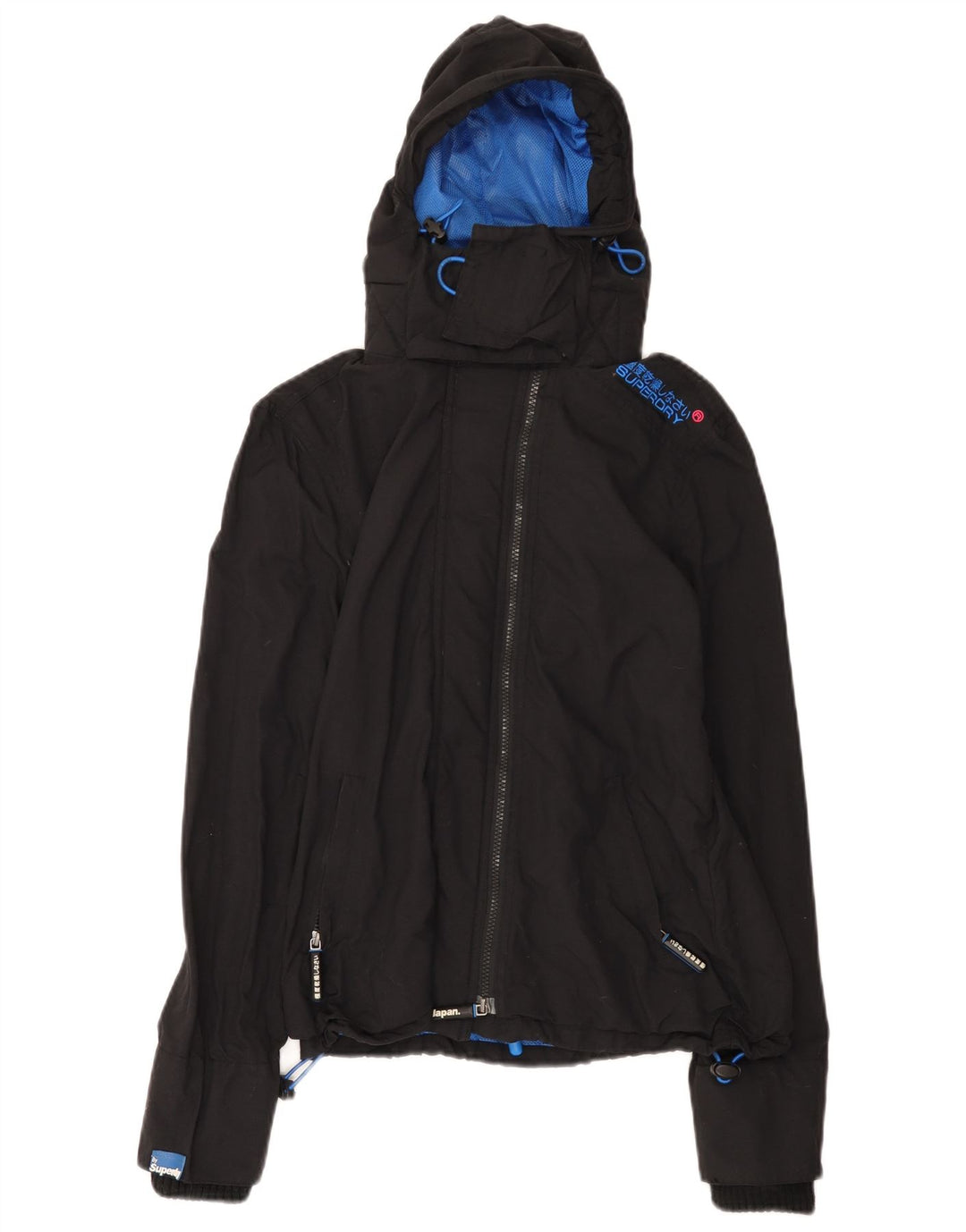 Superdry Damen Windcheater Kapuzen-Regenjacke UK 14 Mittelschwarzes Nylon