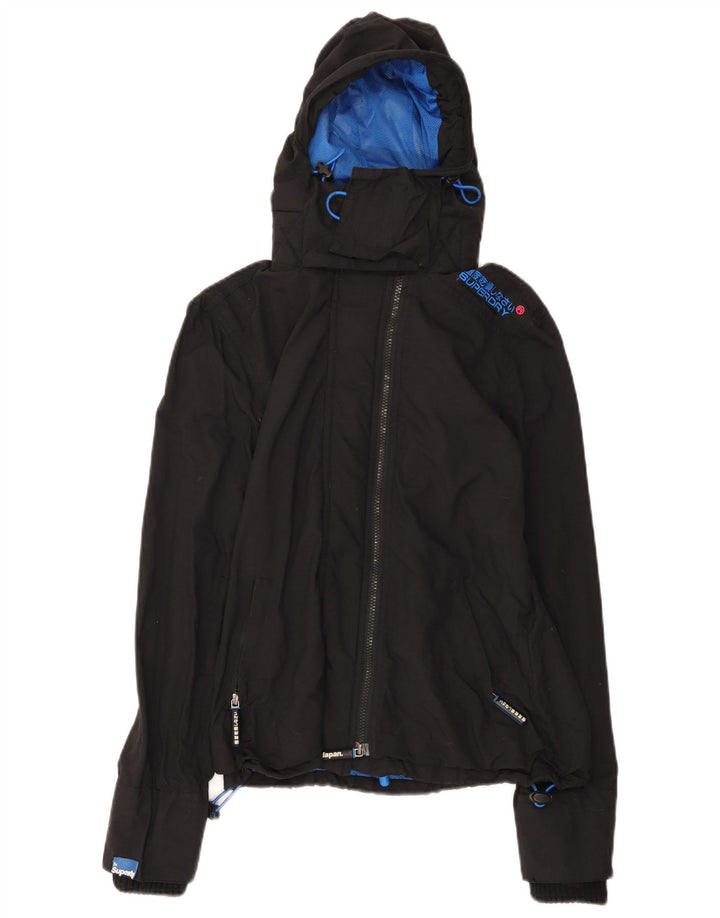 Superdry Damen Windcheater Kapuzen-Regenjacke UK 14 Mittelschwarzes Nylon