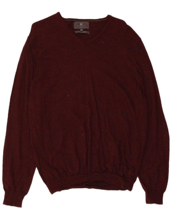 Marks & Spencer Herren Slim Fit V-Ausschnitt Pullover Pullover XL Maroon Merinowolle