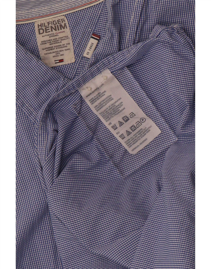Tommy Hilfiger Herrenhemd 2XL, blaue Gingham-Baumwolle