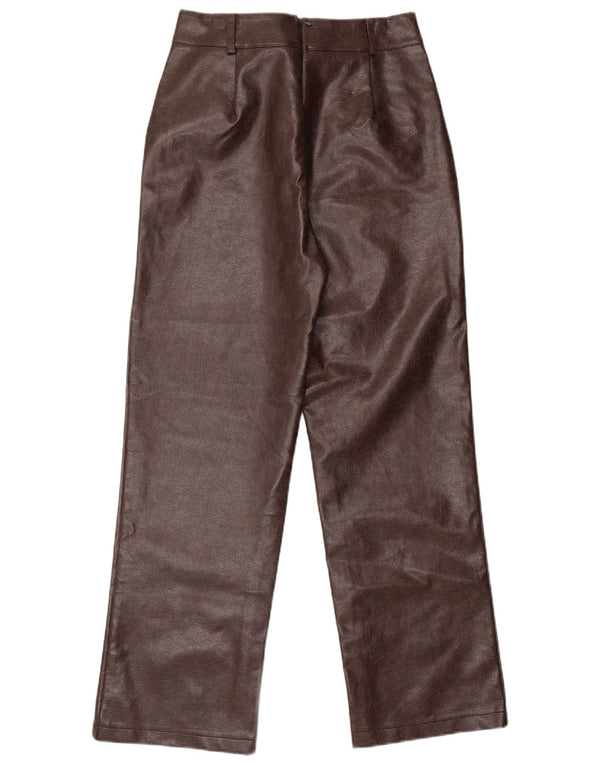 VINTAGE Womens Straight Faux Leather Trousers UK 8 Small W25 L28 Brown