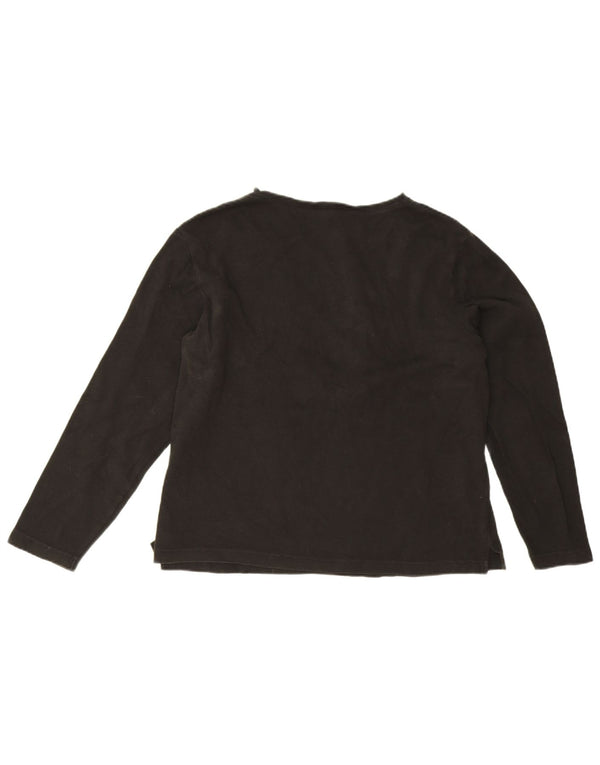 Vintage Damen Übergroßes Grafik-Top Langarm UK 16 Große schwarze Baumwolle