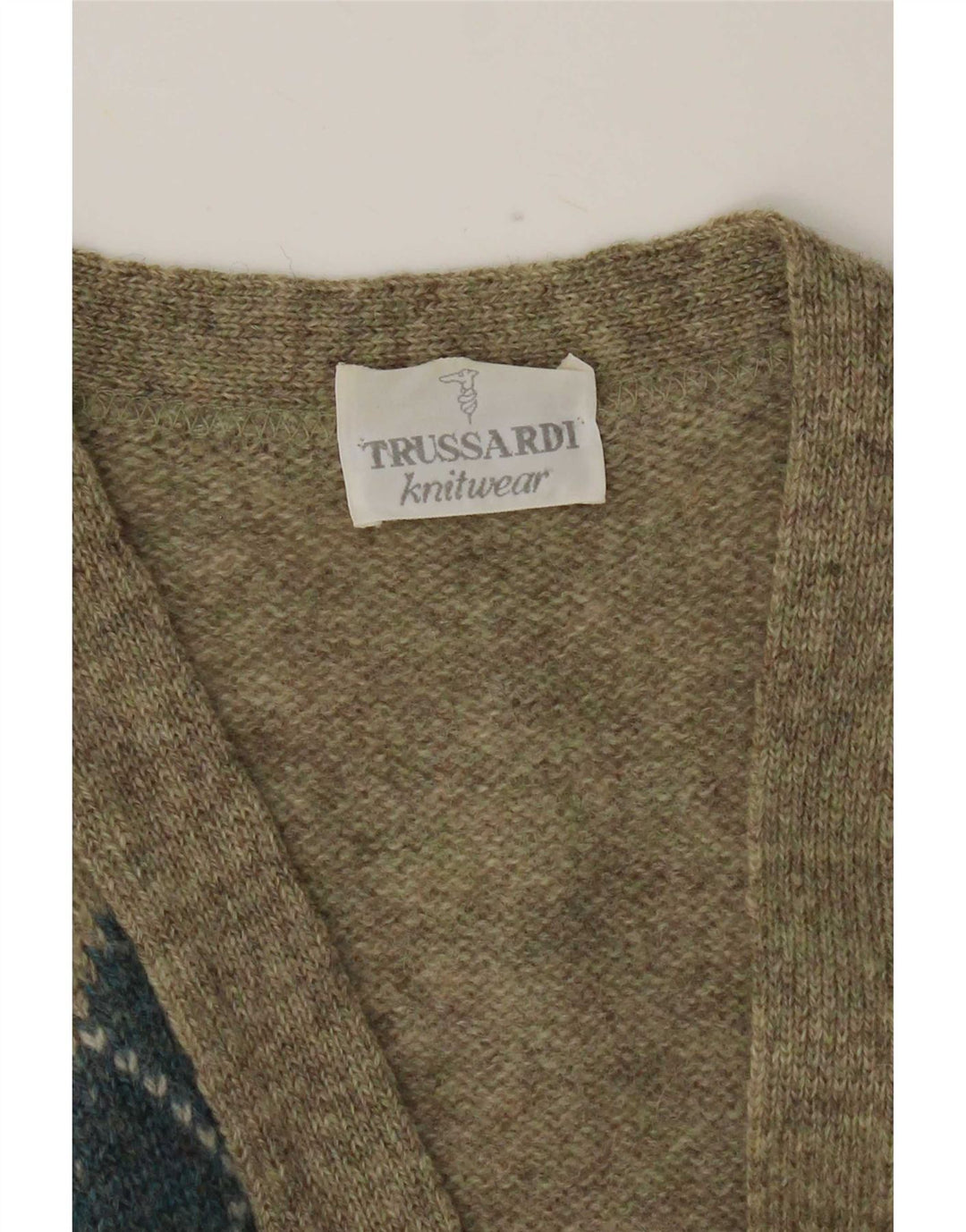 Trussardi Herren-Strickjacke, groß, Khaki, Argyle/Diamant