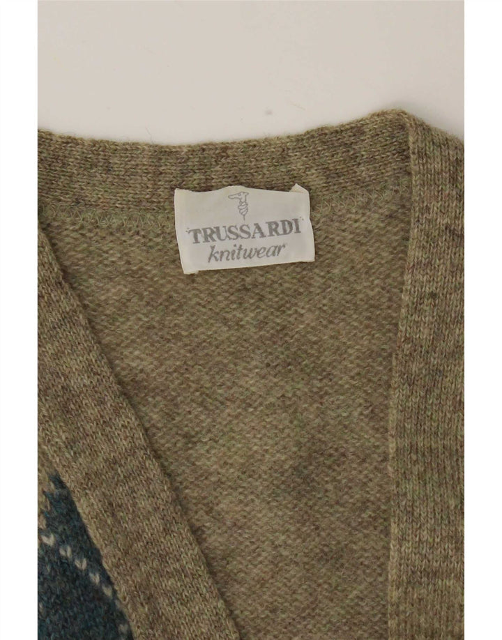 Trussardi Herren-Strickjacke, groß, Khaki, Argyle/Diamant