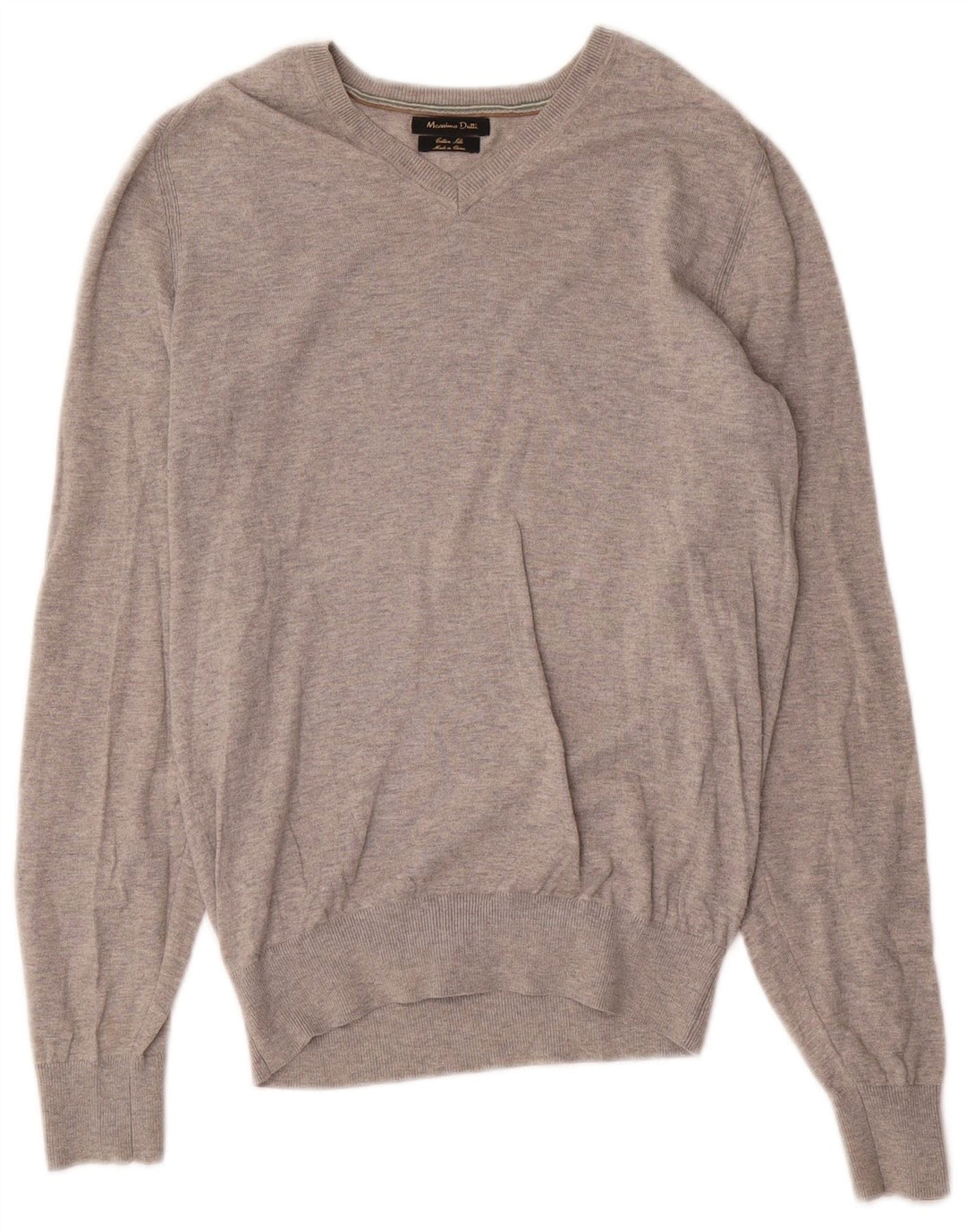 Massimo Dutti Herren-Pullover mit V-Ausschnitt, klein, grau gefleckte Baumwolle