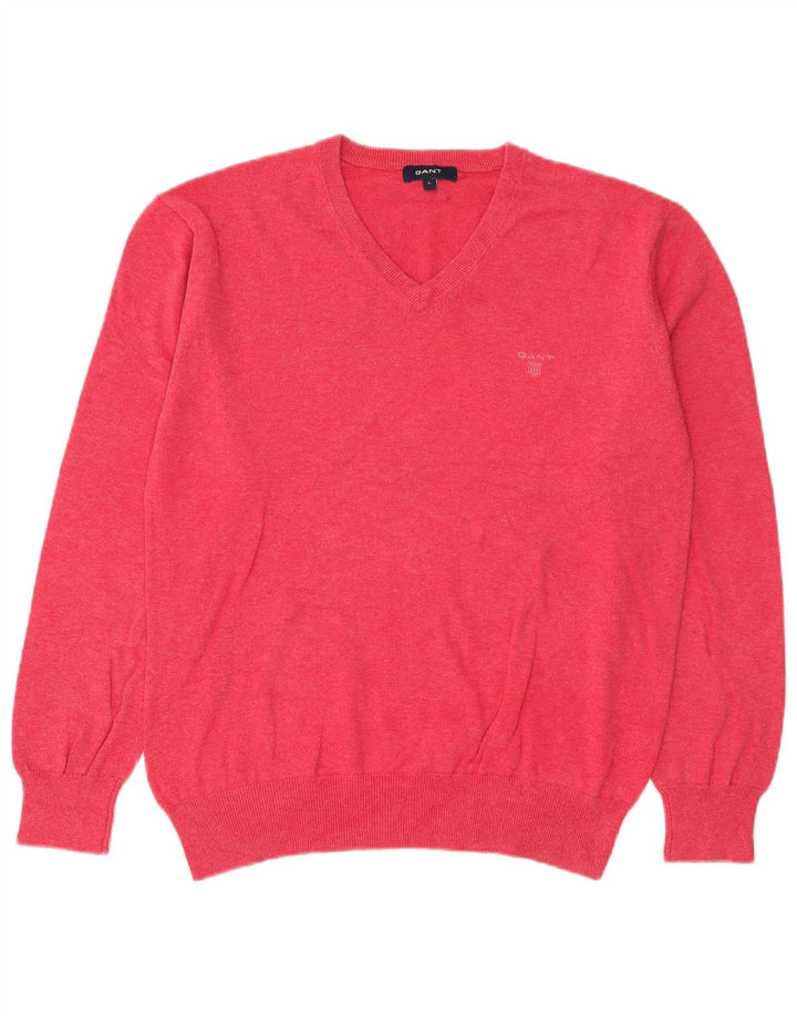 Gant Herren-Pullover mit V-Ausschnitt, groß, rosa Baumwolle